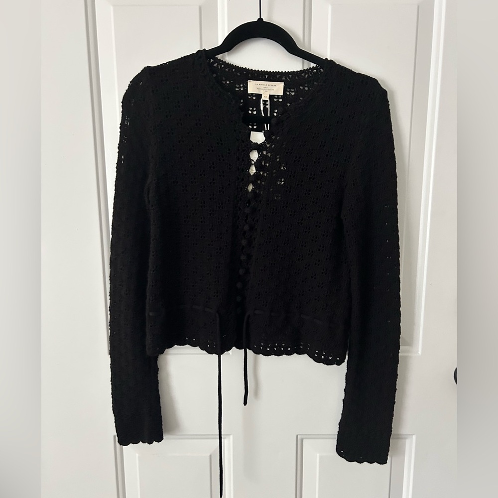 Sézane Martie Cardigan XS Black | NWT | Sold Out | Organic Cotton